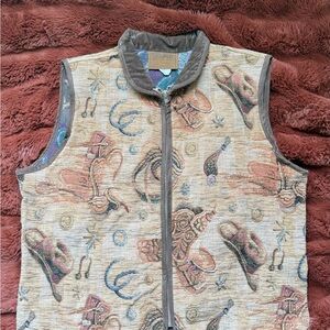 Vintage Western Themed Vest with Cowboy Hat Print tapestry